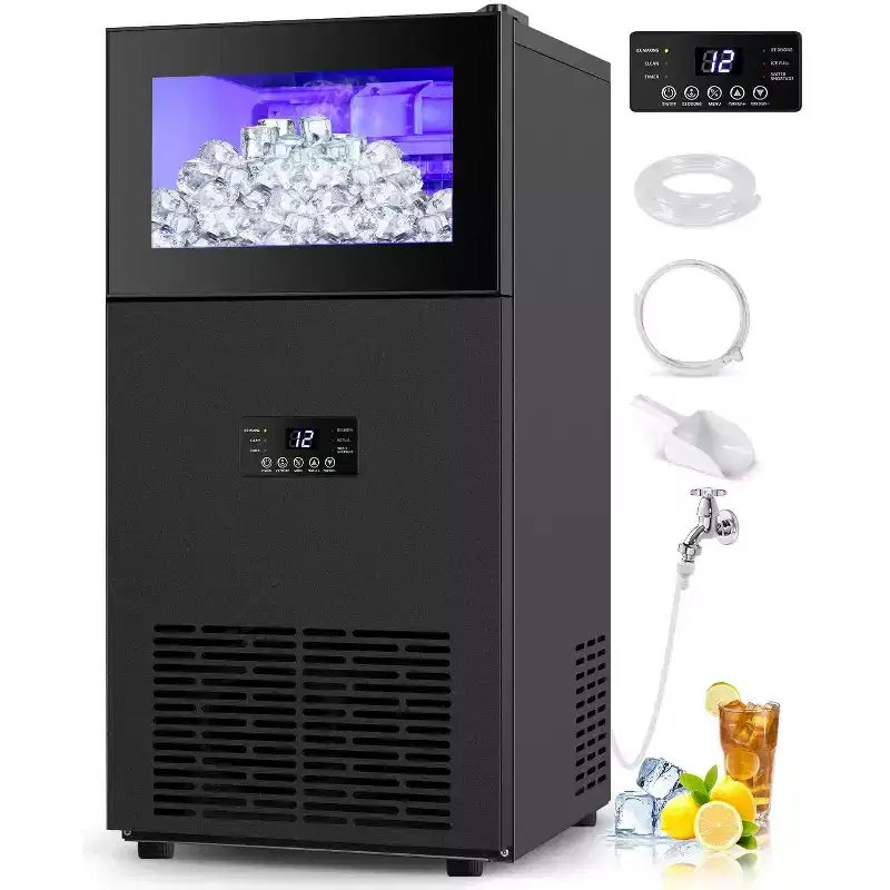 Hooure 160 lbs/Day Commercial Ice Maker - 15-Inch with 35 lbs Storage Capacity, Black Finish
