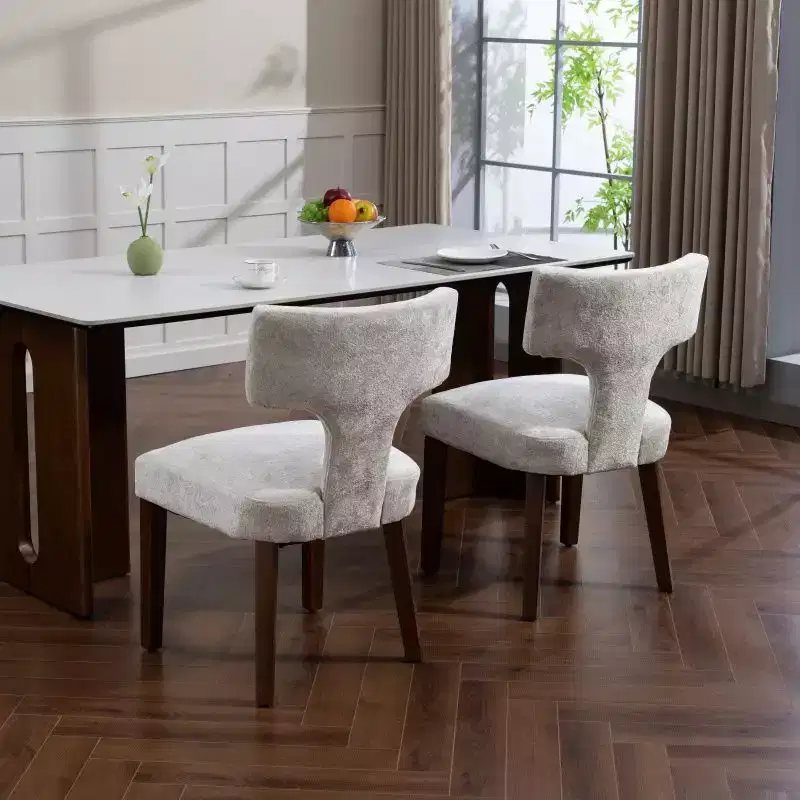 Set of 2 Chenille Upholstered Dining Chairs with Hardwood Frame & Brass Nailhead Trim, 300 lbs