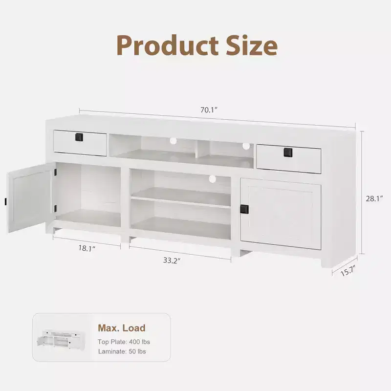 Antique White / Wood Grain Gray Farmhouse TV Stand, 70