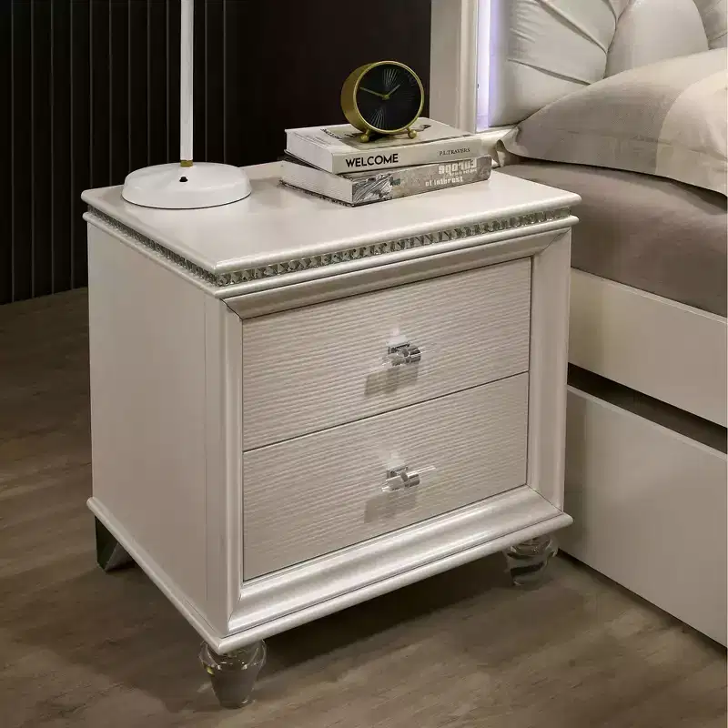 2 Drawer Acrylic Legs Nightstand Pearl White