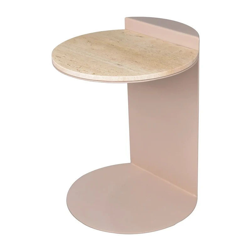 Javier 20 Contemporary Natural Marble/Metal Handmade C-Shaped End Table, Beige/Pink Beige
