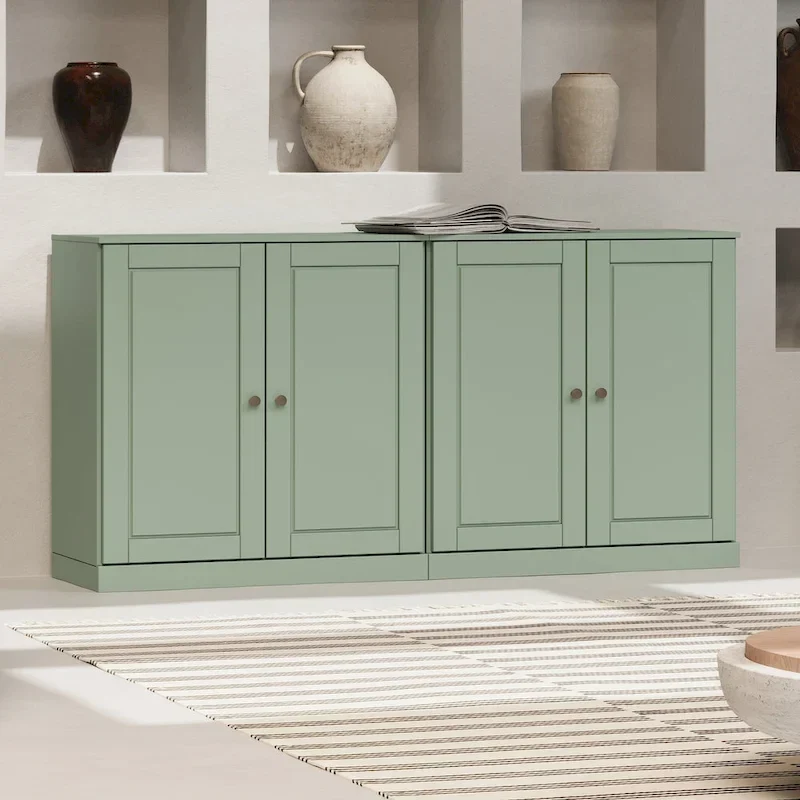 100% Solid Wood 64 Sideboard with Solid Doors, 4-Drawers and Adjustable Shelves