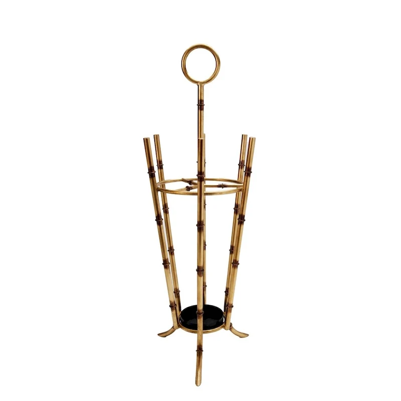 Gold Iron Bamboo-Style Angled Umbrella Stand for Entryway for 1 Person