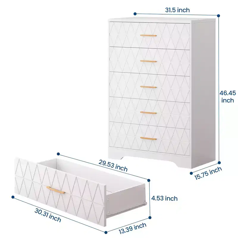 5 Drawer Dressers for Bedroom, 5 Chest of Drawers for Closet, Modern Nightstand for Bedside, Storage Organizer Cabinet for Living Room, Hallway
