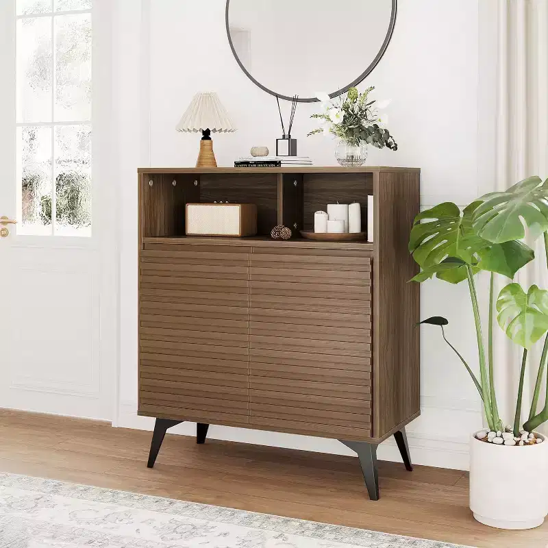 Mid Century Modern Fluted Storage Cabinet with Metal Legs, Stylish Sideboard Buffet Credenza, Spacious Storage for Living Room