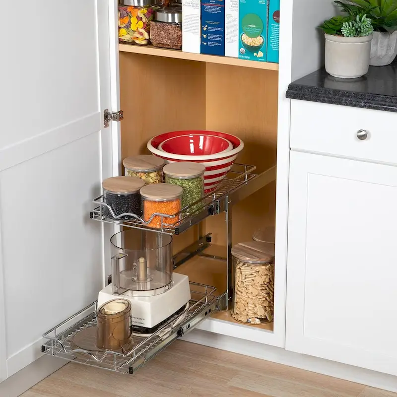 Pull Out Cabinet Organizer 2 Tier  Heavy Duty Metal with Lifetime Limited Warranty - Anti Rust Chrome Finish