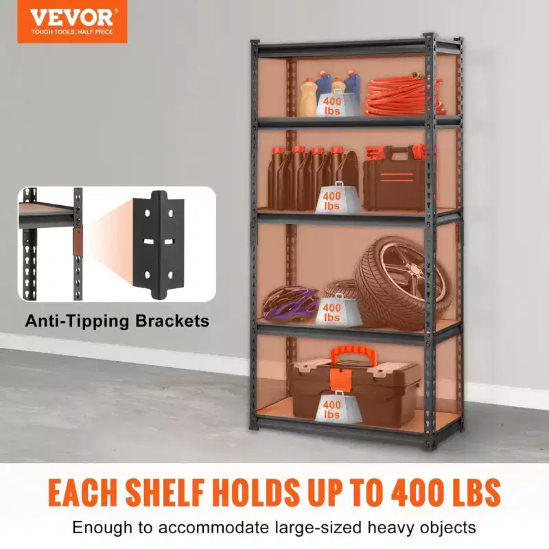 5-Tier Adjustable Metal Storage Shelving Unit, 2000LBS Capacity Heavy-Duty Rack, 30