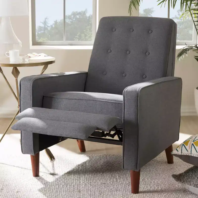 Mid-Century Modern Fabric Lounge Chair with Button-Tufting & Walnut Legs