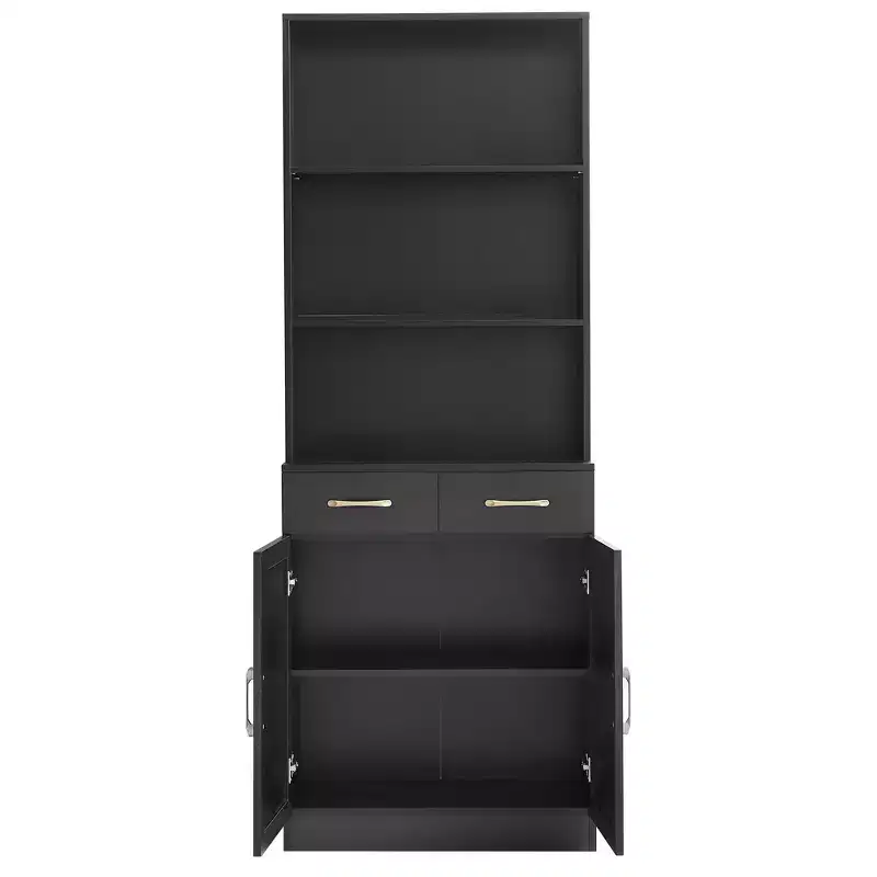 Tall Bathroom Storage Cabinet with 2 Drawers and Open Shelves