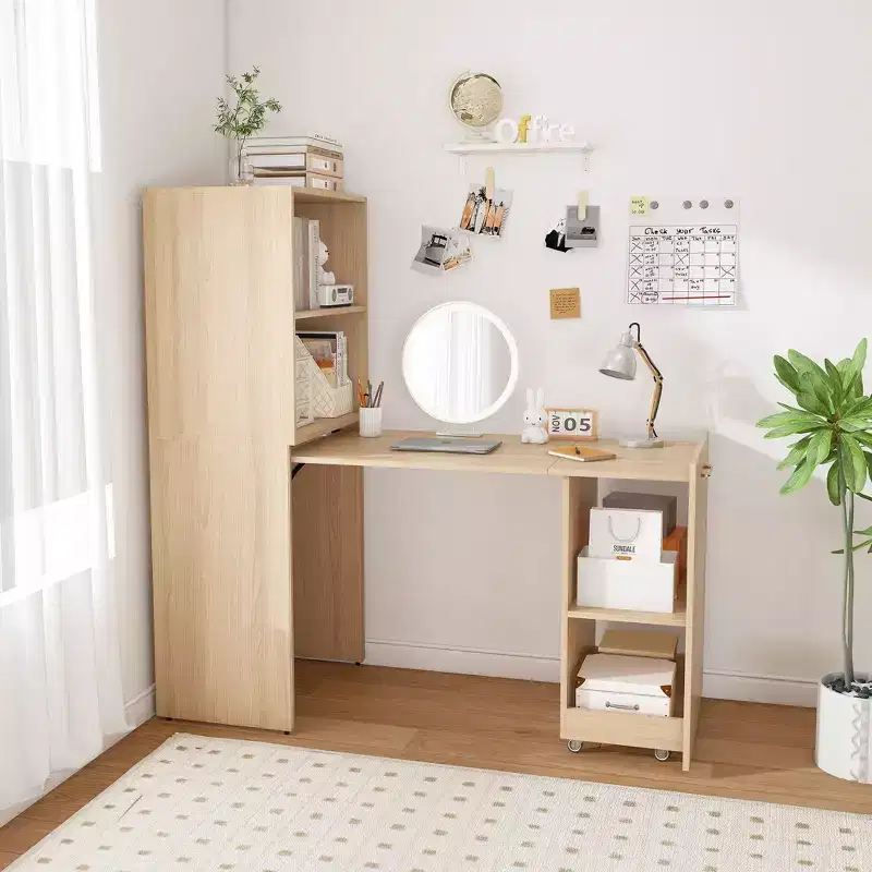 MDF Foldable Rolling Writing Desk 53.54''H x 21.65''W x 15.75''D