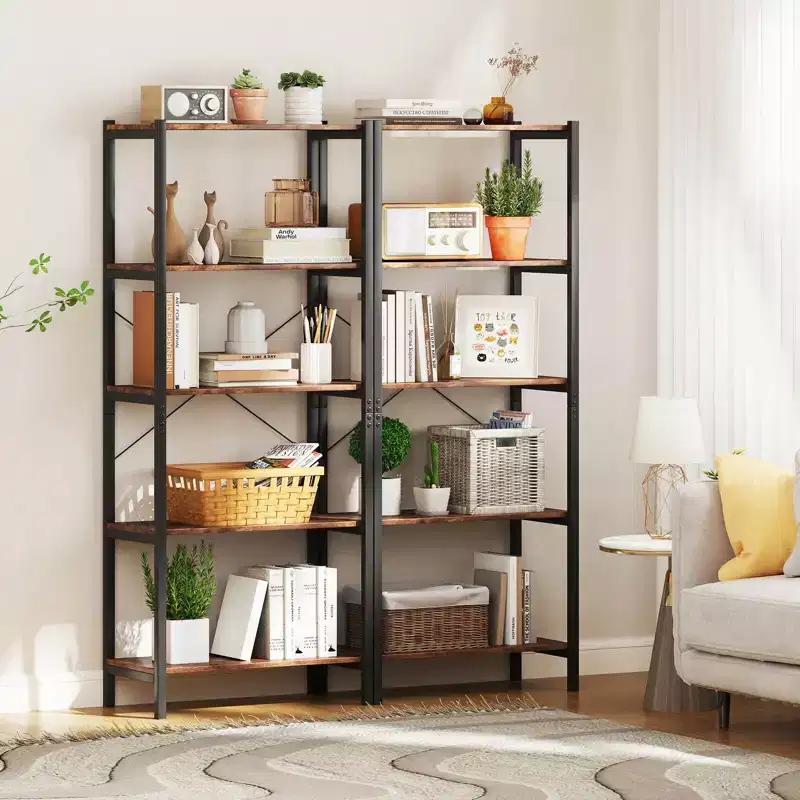 Costway 5-Tier Bookshelf, Industrial Etagere Bookcase, Rustic Display Shelf Organizer