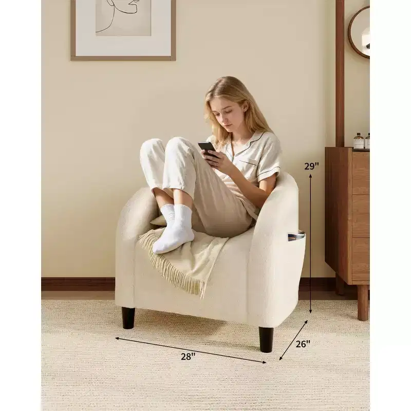 28 Velvet Accent Chair Barrel Club Chair with U-Shaped Back, Curved Armrests & Soft Padded Seat for Living Room Bedroom