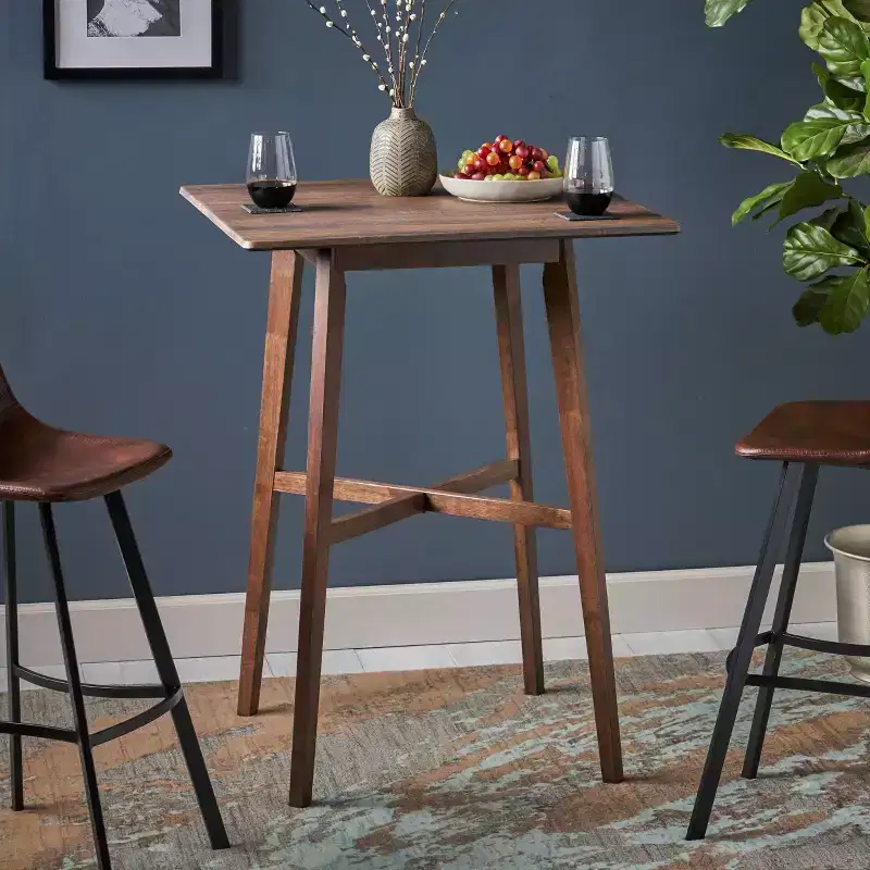 Modern Rectangle Bar Table Walnut Finish, Chic High-Top Pub Style, Seats 4