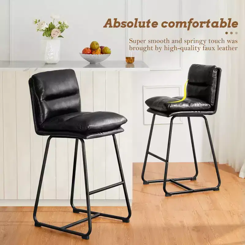Set of 2 Modern Thick Leatherette Bar Stools with Metal Legs - Glitzhome