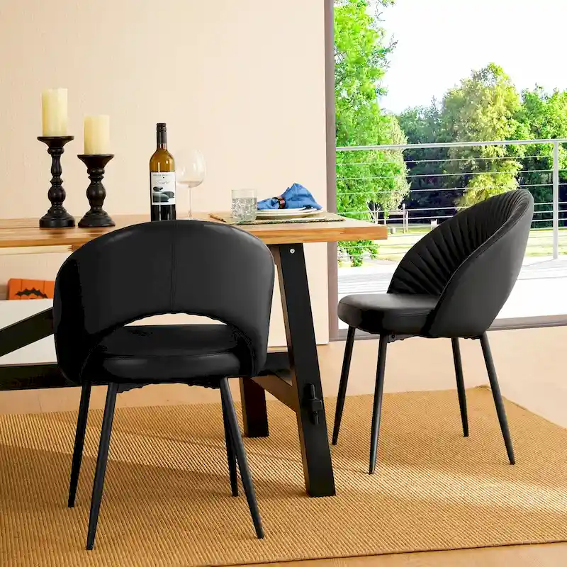 Glitzhome Mid-Century Modern Quilted PU Leather Dining Side Chair with Metal Tapered Legs