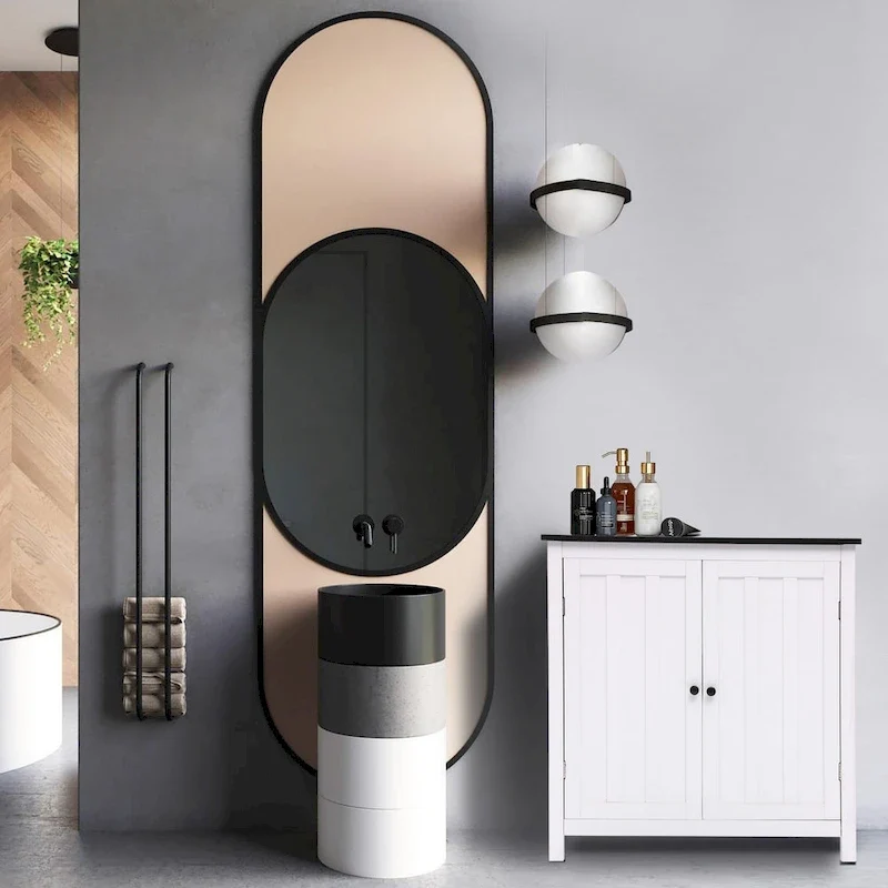 White MDF Wood 2-Door Bathroom Storage Cabinet with an Adjustable Shelf - 32.3 H x 31.5 W x 14.6 D