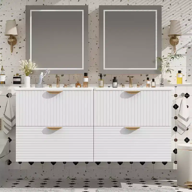 48 Wall Bathroom Cabinet with 2 Vanities and Drawers, Bathroom Vanity Sink Combo with Storage , White