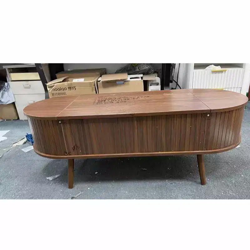 Modern Multicolor Wood Coffee Table Workhorse Base 2-Inch Top