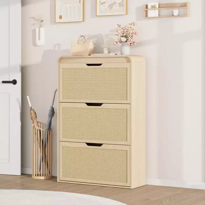 Shoe Cabinet with 3 Flip Drawers, Wooden Shoe Organizer Cabinet with Adjustable Shelf, Shoe Storage for Entryway, Hallway, Living Room