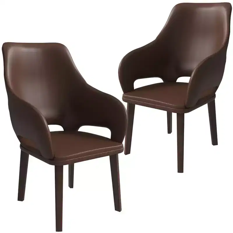 Vivara Collection Set of 2 Leather Dining Chairs with Rubberwood Base and Padded Seat and Back, Modern Accent Chairs for Dining Rooms