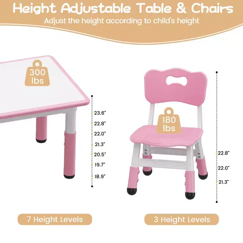 Height Adjustable Kids Table and 6 Chairs Set  Graffiti Desktop, Non-Slip Legs, Storage Box  Toddler Activity Table for Ages 2-10, Home, Daycare
