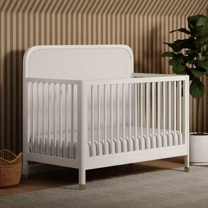 4-in-1 Convertible Crib, Warm White, Tambour Design with Gold Feet