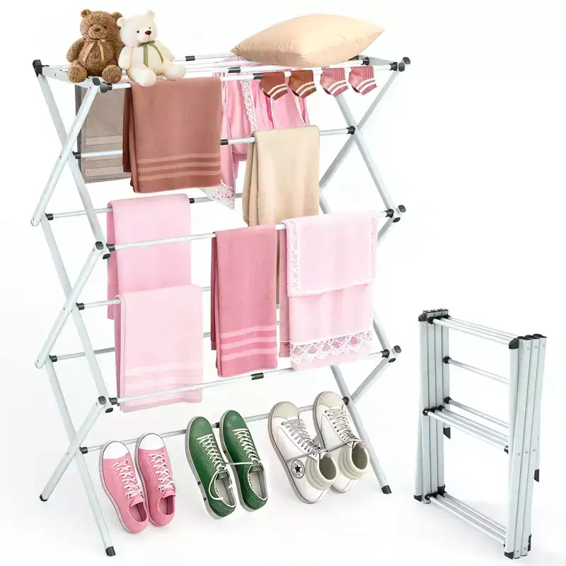 Folding Clothes Drying Rack Portable Laundry Dry Rack Multi-Level Towel Hanger Stand White