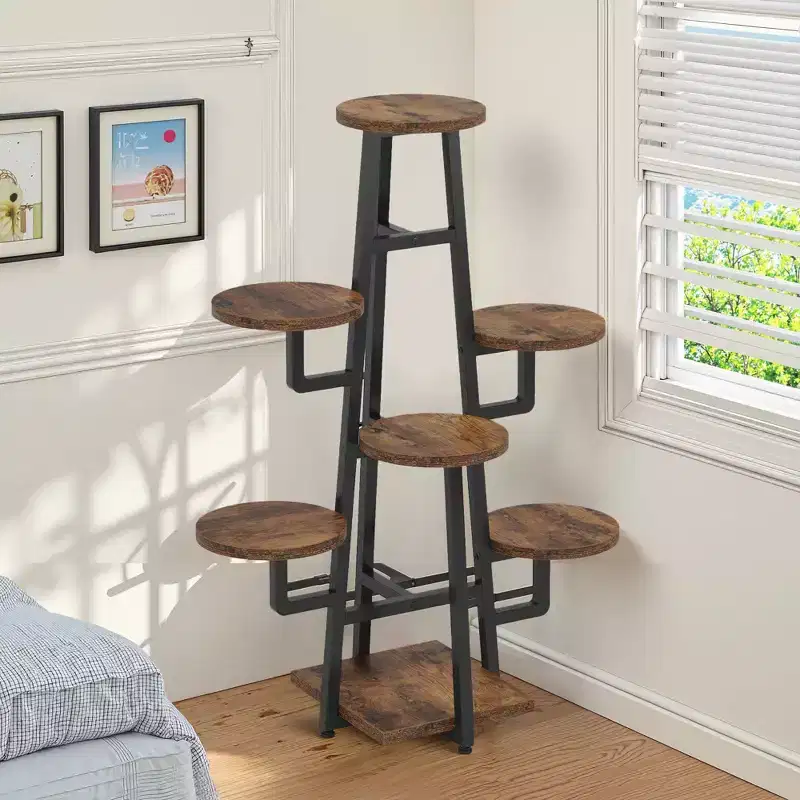 43.3-Inch Plant Stand 6 Large Round Panels Sunlight-Friendly High-Low Design