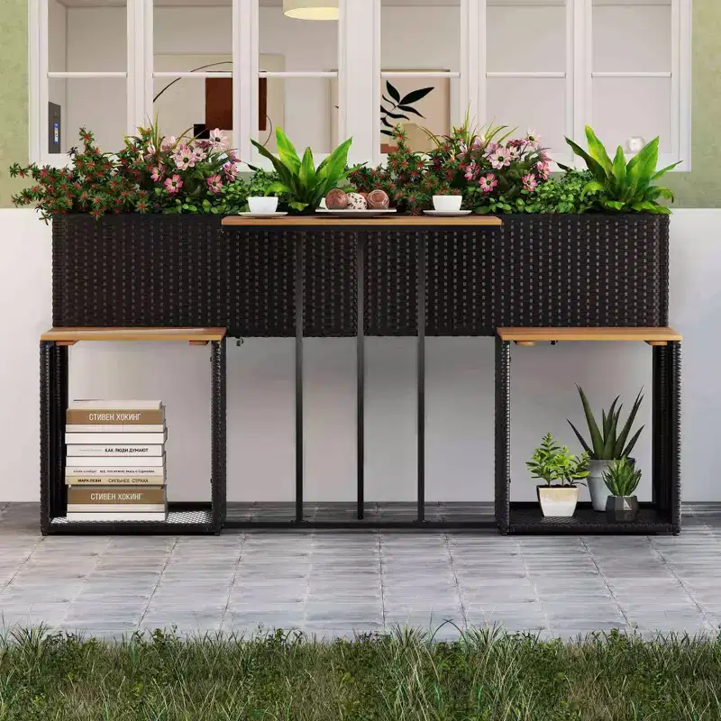 Costway Patio Furniture Set with Raised Garden Bed Built-in Chairs and Storage Space