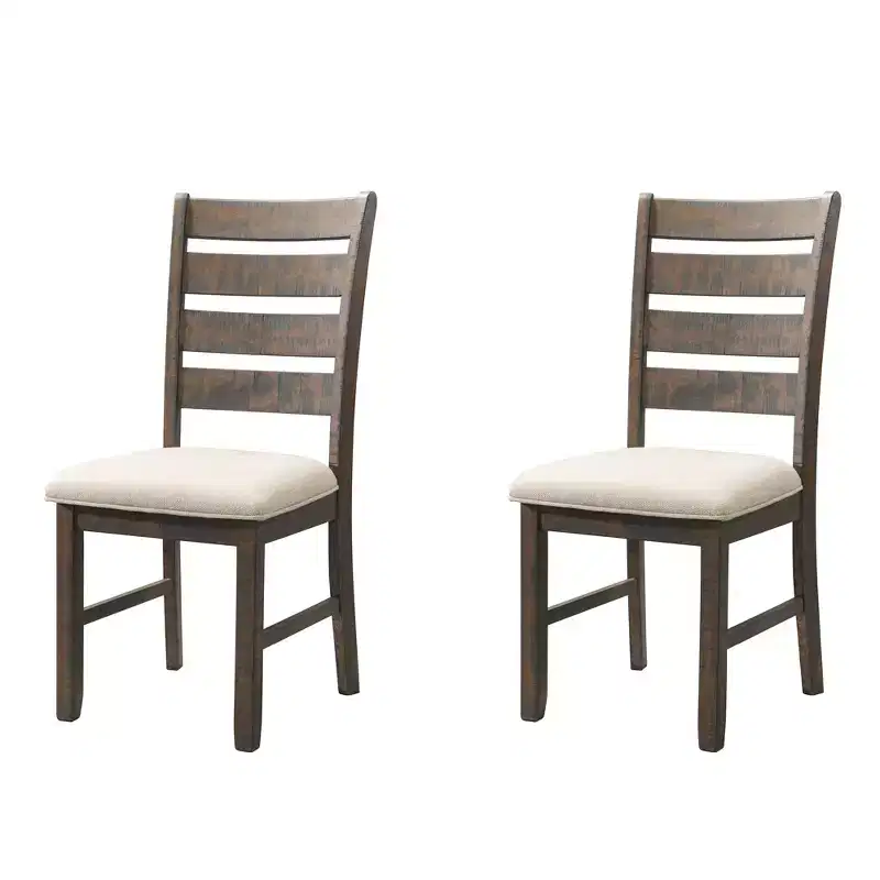 Ladder Back Side Chair Set of 2, Walnut Brown Finish, Cream Upholstered Seat