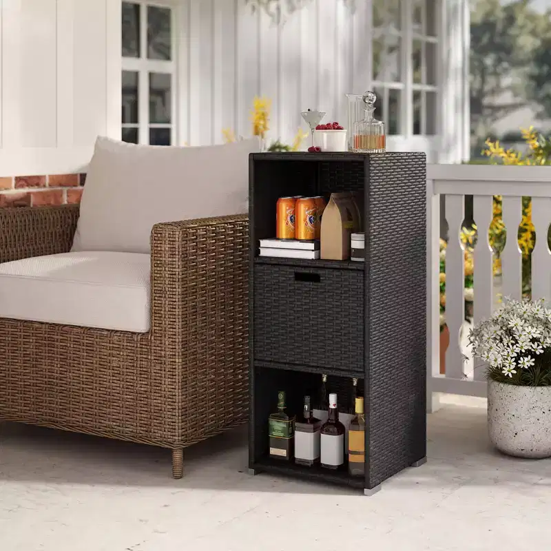 Outdoor Storage Cabinet with Storage Shelves & Removable Drawer for Porch - Mix Brown/Black/Gray