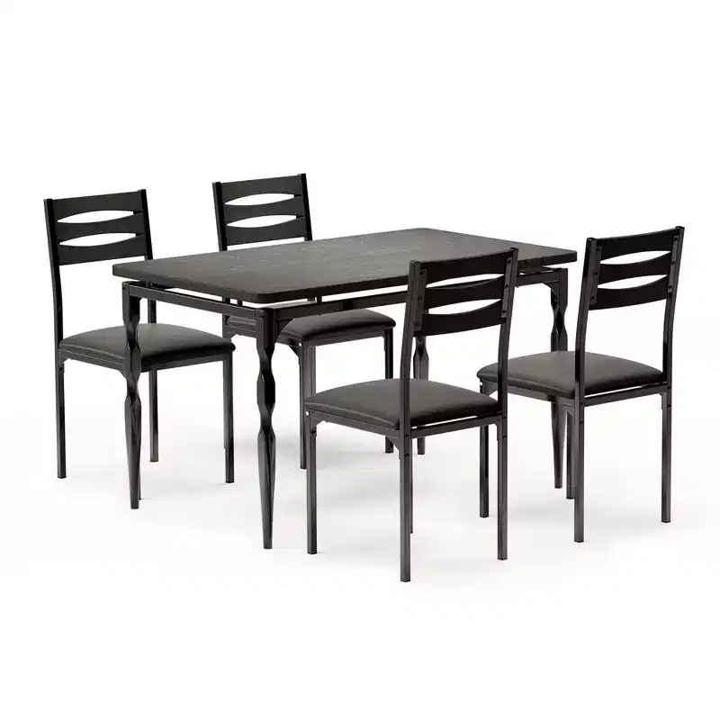 5 Piece Dining Table Set for 4, 43 Kitchen Table Set with Spiral Leg, Wooden Rectangular Kitchen Table & Chairs, Space Saving Breakfast Table