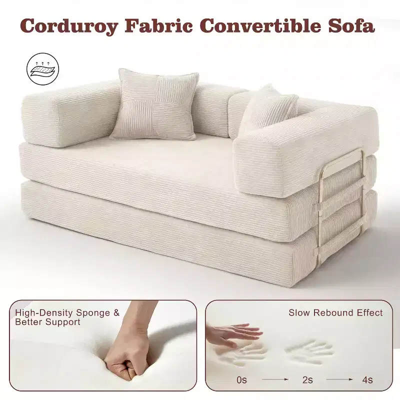 Dyonery 65Folding Sofa Bed Convertable Corduroy Couch King Size Floor Sleeper 4-in-1 DIY Combination Modular Sofa Fold Out Comfy sofa.