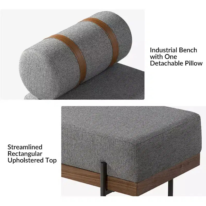 Entryway Bench with Removable Pillow, Industrial Style