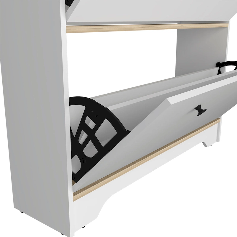 Shoe Rack , One Open Shelf, Two Extendable Cabinets