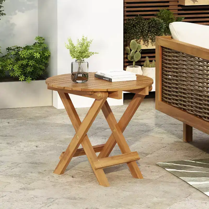 JVNOXK Modern Foldable Side Table Adjustable (17.75-27.6 inches) Side Table Rosewood Side Table (Teak Finish), Suitable for Sofa Tray, Nightstand