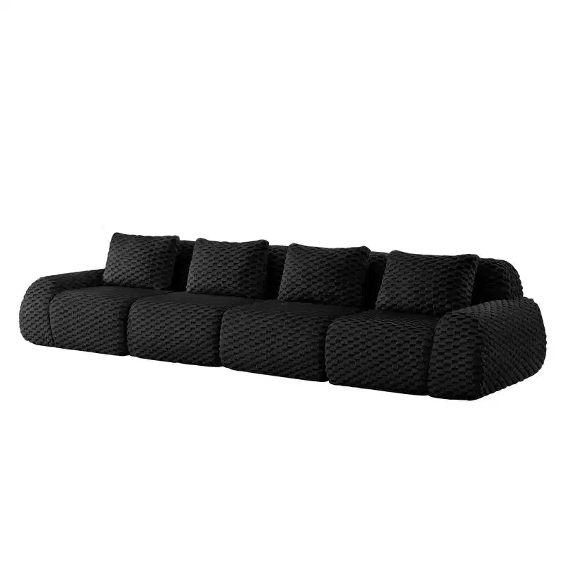 146 Modular Sectional Sofa Flannelette 4-Seater Deep Seat Buckle No Assembly Black