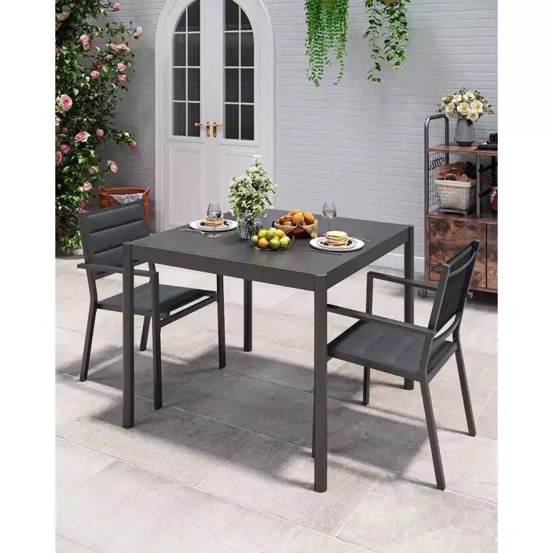Black Outdoor Dining Table - Aluminum Top & Iron Frame Patio Table for Garden