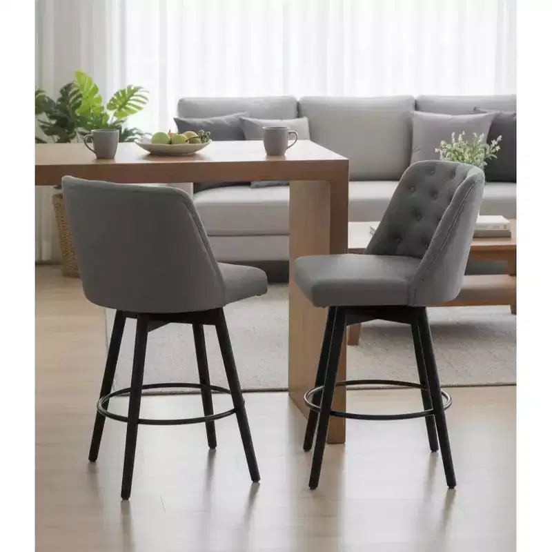 Linen Bar Stools Set of 2 - Linen Fabric Bar Stools
