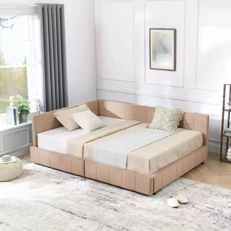 MAYEERTY Full Size Storage Upholstered Tufted Bed Frame with Backrest and Armrests for Bedroom Living Room Dark Pink