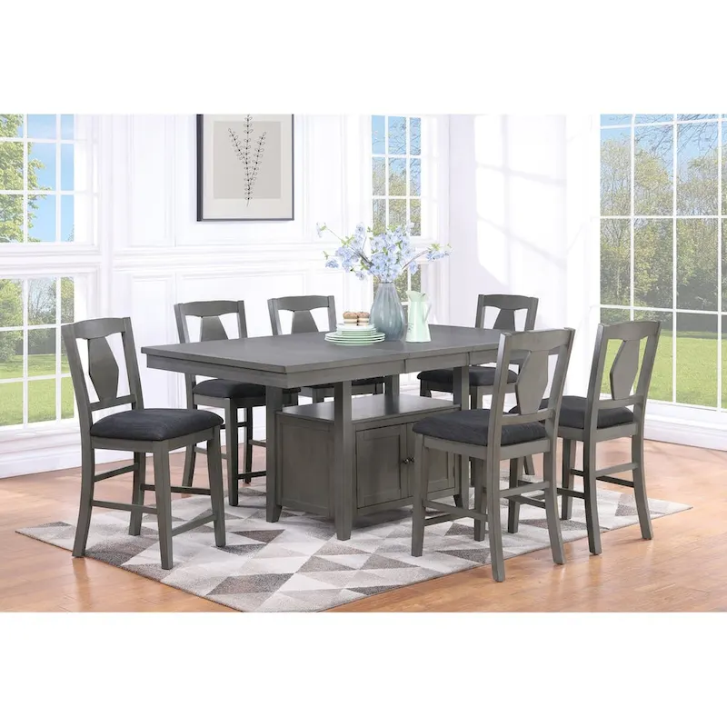 7pc Piece Gray Pub Storage Dining Set