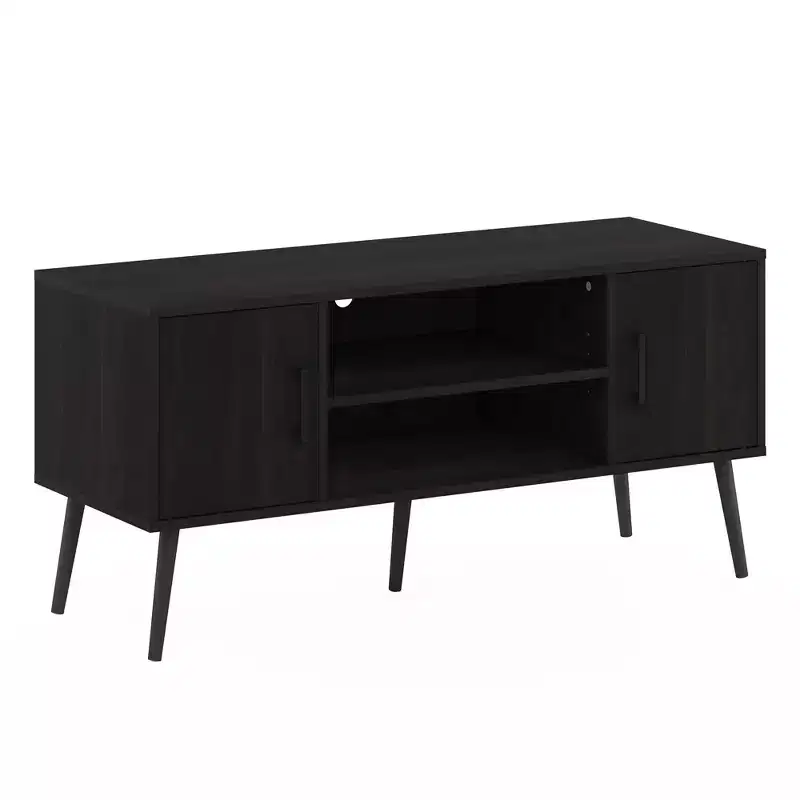 Mid-Century TV Stand Entertainment Media Console w/2 Cabinets&Open Storage Shelves for TVs up to 50,Espresso