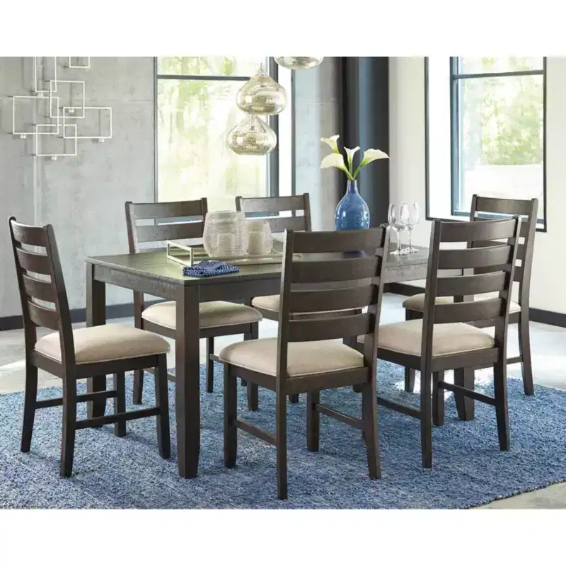 Signature Design by Ashley Rokane Dining Table Set Brown: 7-Piece, Upholstered Chairs, Wood Frame