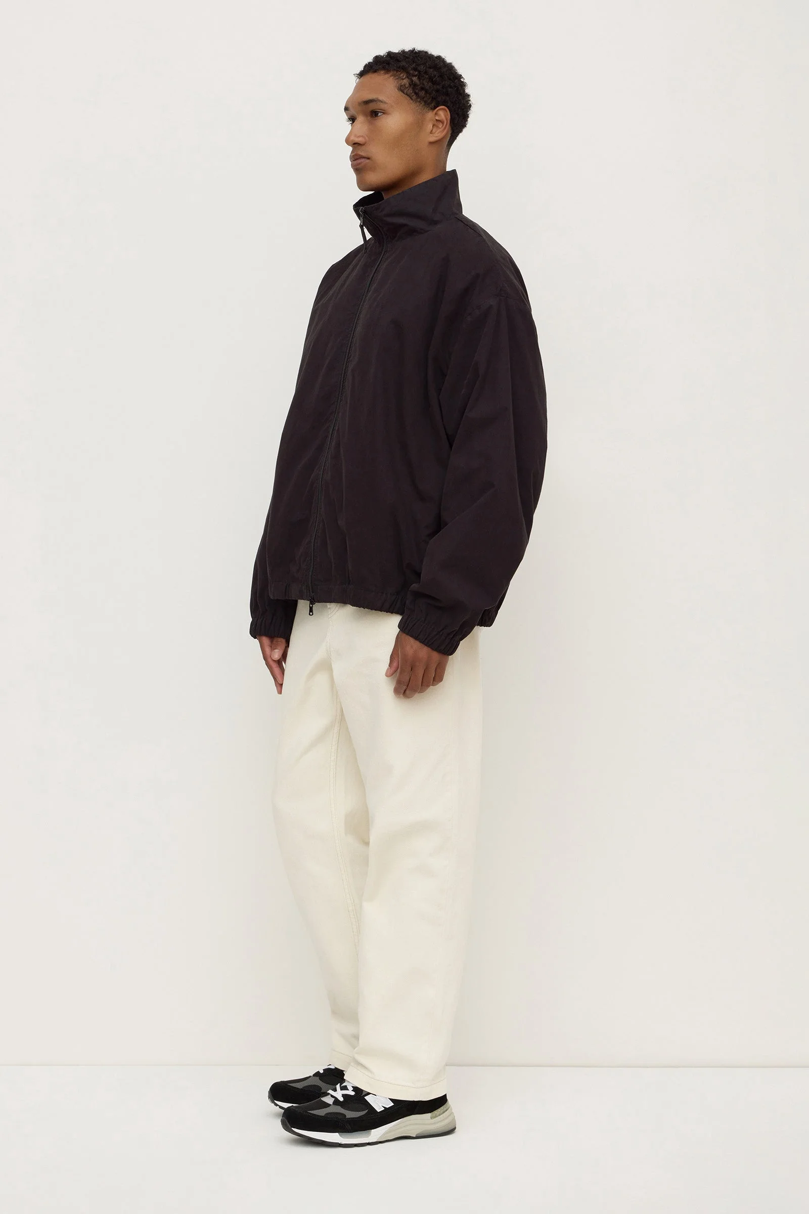 Black Cotton Stand Collar Jacket