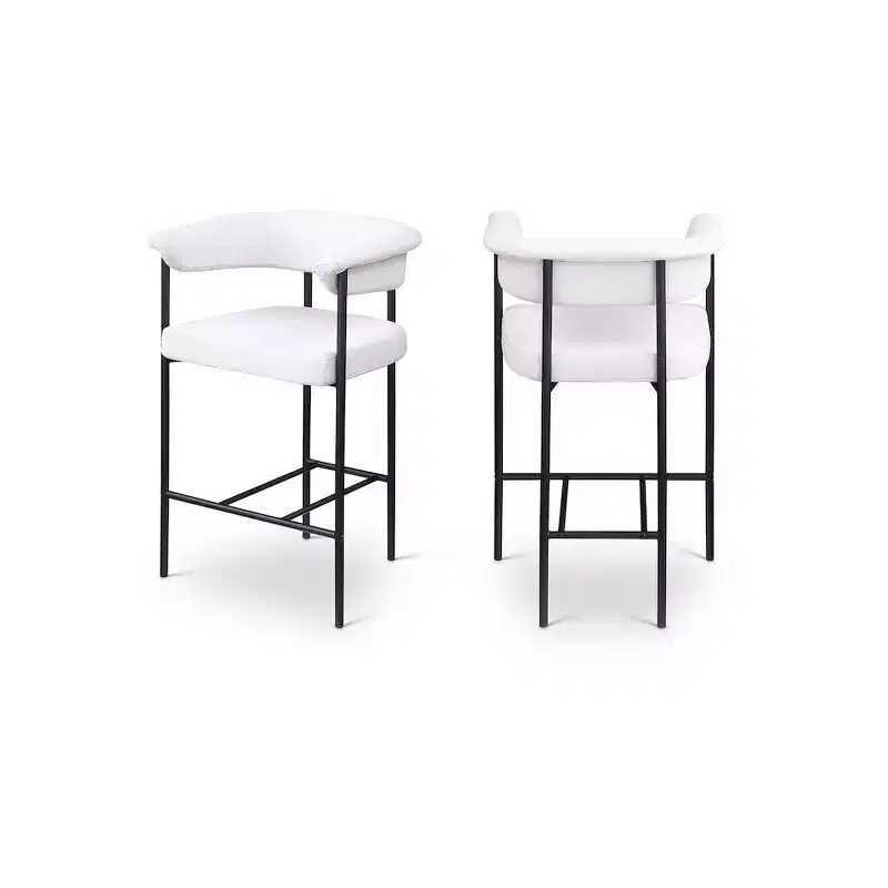 Meridian Furniture,Malin Cream Linen Textured Fabric Counter Stool, Set of 2
