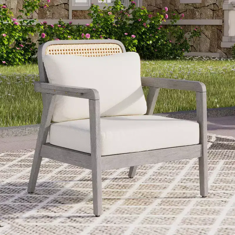 Okak Boho Style Outdoor Accent Chairs Upholstered Club Chairs,Set of 1/2,Patio Acacia Conversation seat for Porch,Garden&Backyard,400lbs Max