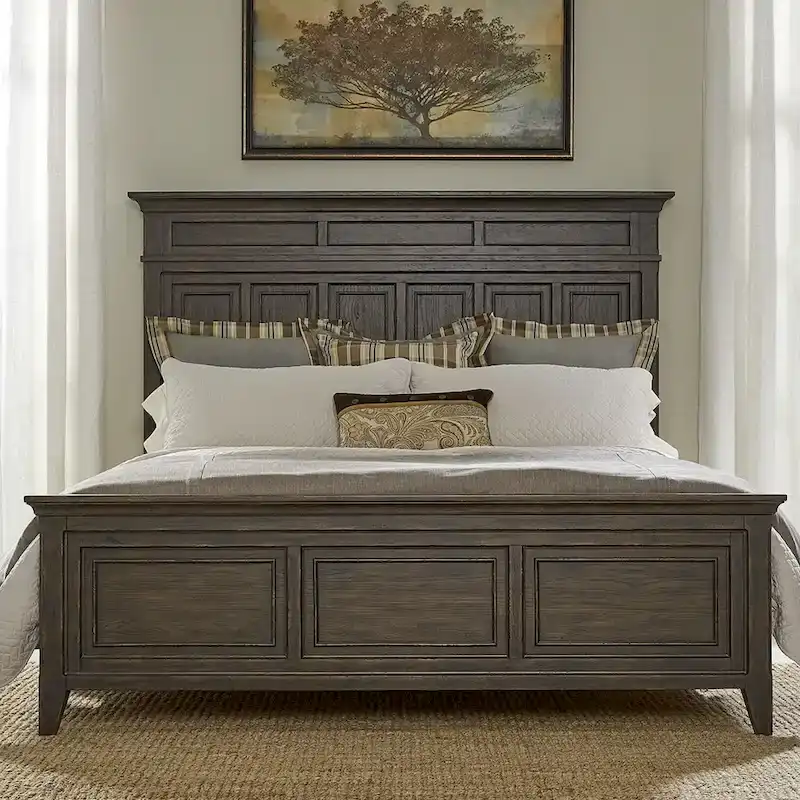 Paradise Valley Saddle Brown Panel Bed, Dresser and Mirror, & Nightstand