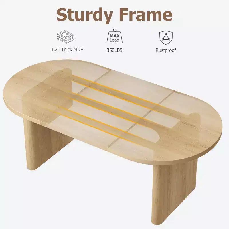 Oval Dining Table for 6-8 People, Large Kitchen Table with Thick Sturdy Wooden Base, Farmhouse Style