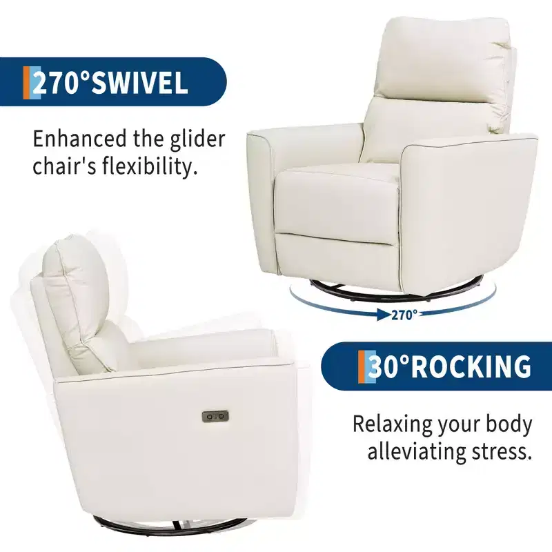 Oversized Power Swivel Recliner Chair, Upholstered Faux Leather Nursery Reclining Sofa, Rocker Single Sofa
