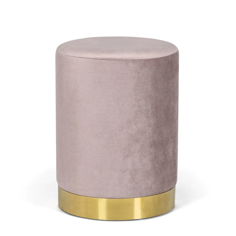 Adeco Modern 16.14 Footrest Stool Velvet Round Ottoman Bench